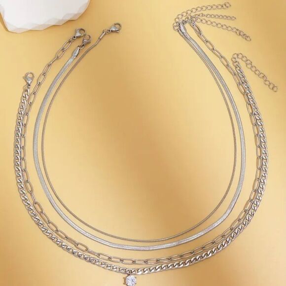 Silver Elegant Silver Layered Necklace Set - Picture 2 of 5